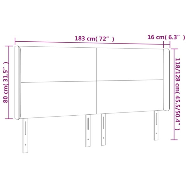 Cabeceira de cama c/ luzes LED tecido 183x16x118/128 cm preto - Image 5