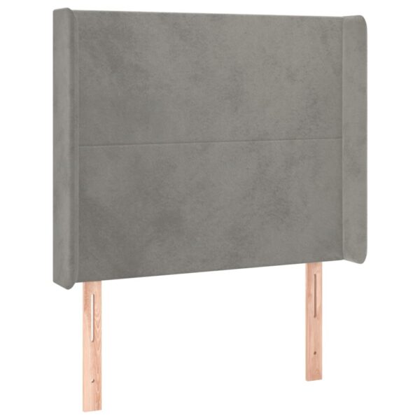 Cabeceira cama c/ luzes LED veludo 83x16x118/128 cm cinza-claro - Image 2