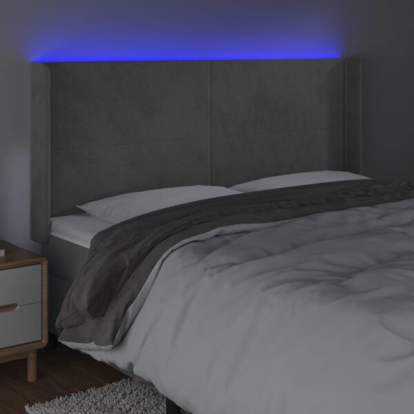 Cabeceira cama c/ luzes LED veludo 163x16x118/128cm cinza-claro - Image 3