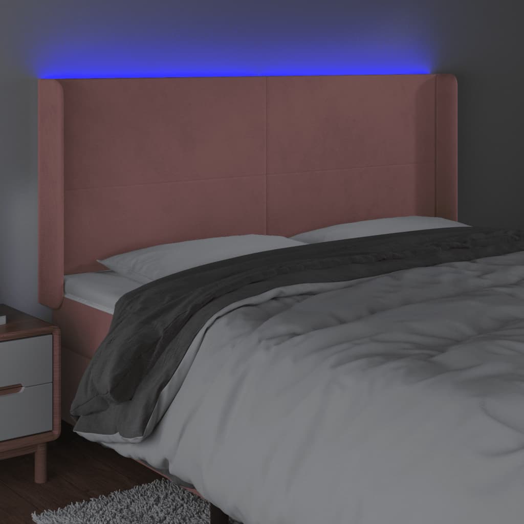 Cabeceira de cama c/ luzes LED veludo 183x16x118/128 cm rosa - Image 3