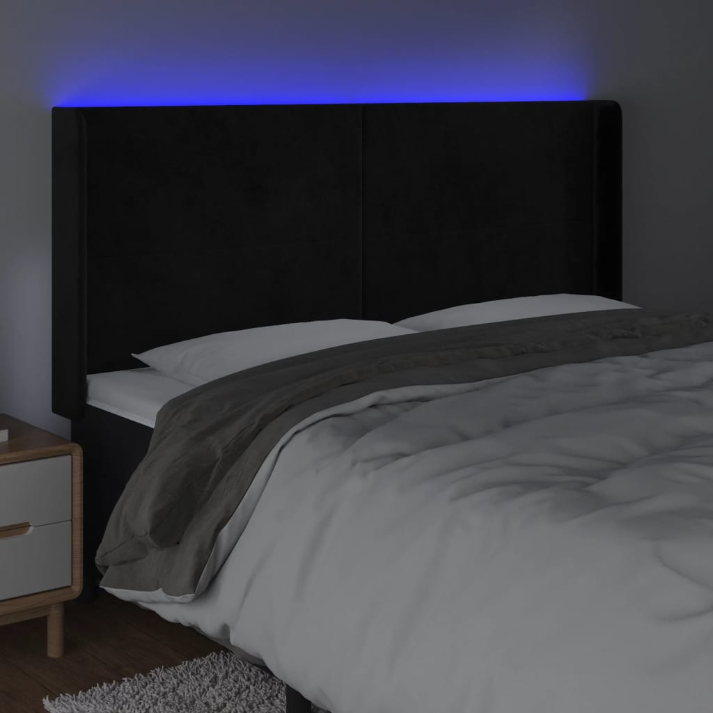 Cabeceira de cama c/ luzes LED veludo 203x16x118/128 cm preto - Image 3