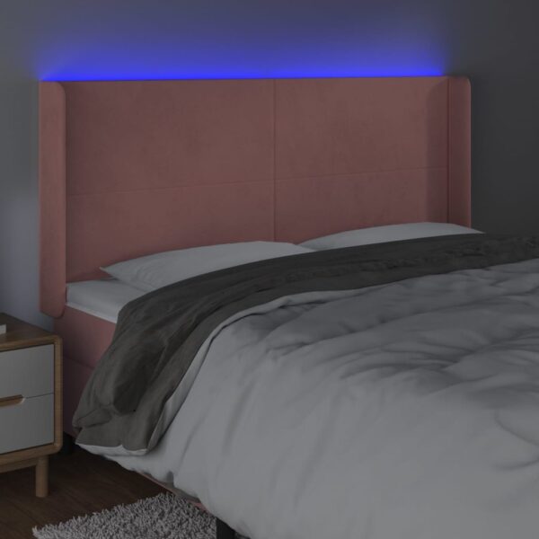 Cabeceira de cama c/ luzes LED veludo 203x16x118/128 cm rosa - Image 3