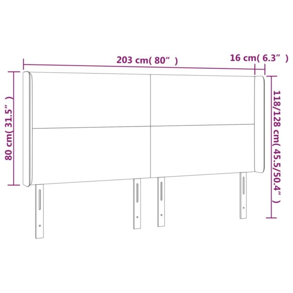 Cabeceira de cama c/ luzes LED veludo 203x16x118/128 cm rosa - Image 5