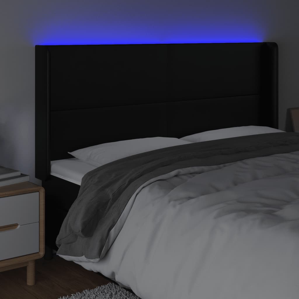 Cabeceira cama c/ LED couro artificial 183x16x118/128 cm preto - Image 3
