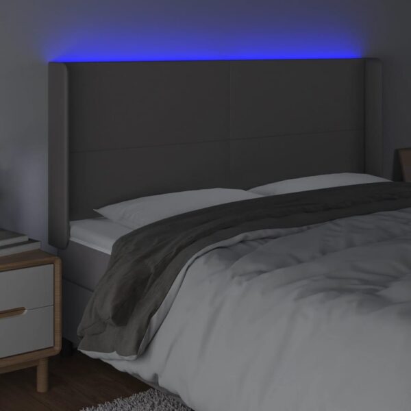 Cabeceira cama c/ LED couro artif. 183x16x118/128 cm cinzento - Image 3