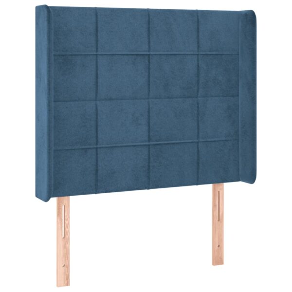 Cabeceira cama c/ luzes LED veludo 103x16x118/128cm azul-escuro - Image 2
