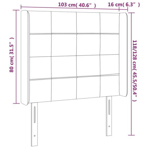 Cabeceira cama c/ luzes LED veludo 103x16x118/128cm azul-escuro - Image 5