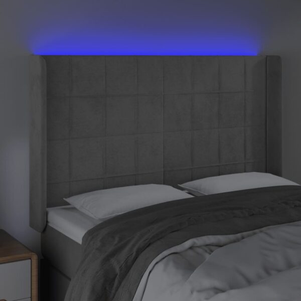 Cabeceira cama c/ luzes LED veludo 147x16x118/128cm cinza-claro - Image 3