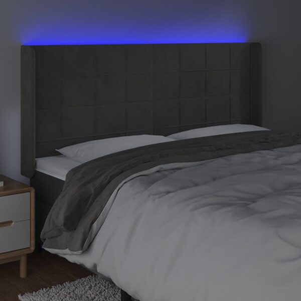 Cabeceira de cama c/ LED veludo 183x16x118/128 cm cinza-escuro - Image 3