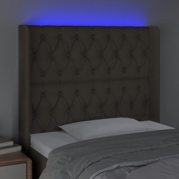 Cabeceira cama c/ LED tecido 103x16x118/128cm cinza-acastanhado - Image 3