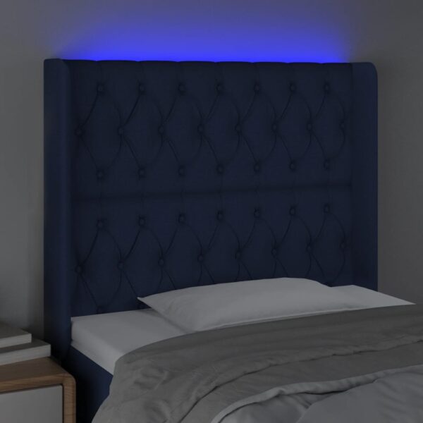 Cabeceira de cama c/ luzes LED tecido 103x16x118/128 cm azul - Image 3