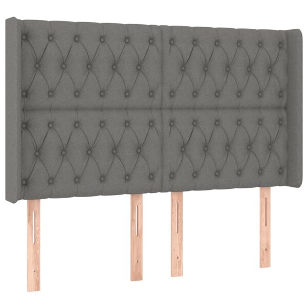 Cabeceira de cama c/ LED tecido 147x16x118/128 cm cinza-escuro - Image 2