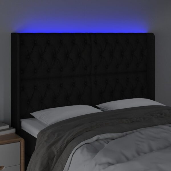 Cabeceira de cama c/ luzes LED tecido 147x16x118/128 cm preto - Image 3