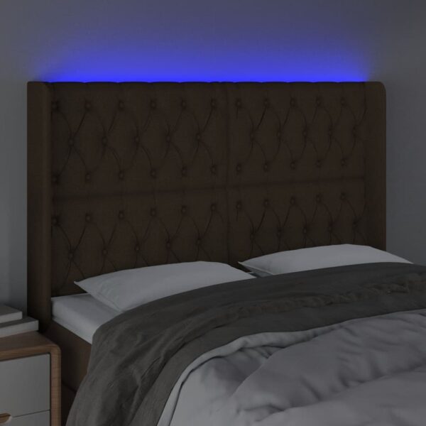 Cabeceira de cama c/ luzes LED tecido 147x16x118/128cm castanho - Image 3