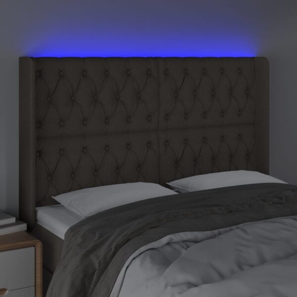 Cabeceira cama c/ LED tecido 147x16x118/128cm cinza-acastanhado - Image 3