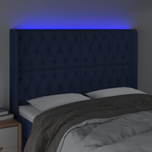 Cabeceira de cama c/ luzes LED tecido 147x16x118/128 cm azul - Image 3