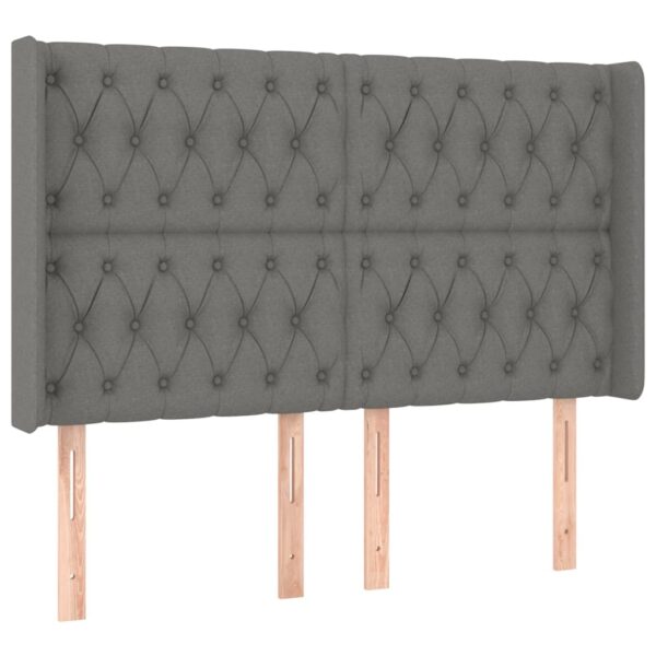 Cabeceira de cama c/ LED tecido 163x16x118/128 cm cinza-escuro - Image 2