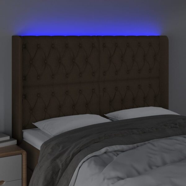 Cabeceira de cama c/ luzes LED tecido 163x16x118/128cm castanho - Image 3
