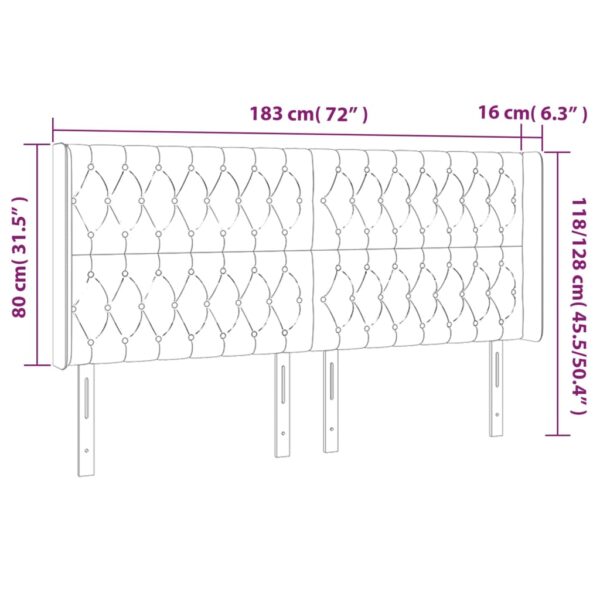 Cabeceira de cama c/ LED tecido 183x16x118/128 cm cinza-escuro - Image 5