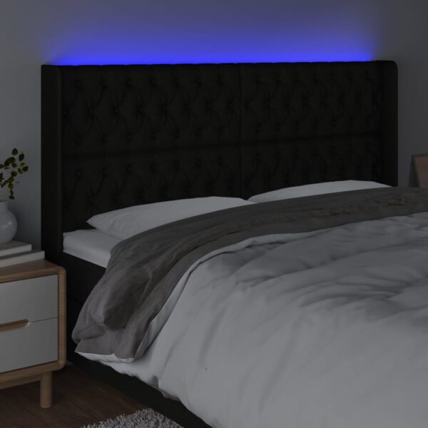 Cabeceira de cama c/ luzes LED tecido 183x16x118/128 cm preto - Image 3