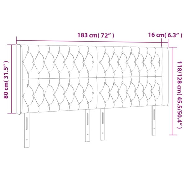 Cabeceira de cama c/ luzes LED tecido 183x16x118/128cm castanho - Image 5