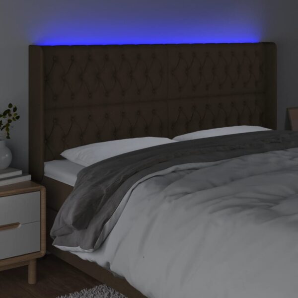 Cabeceira de cama c/ luzes LED tecido 203x16x118/128cm castanho - Image 3