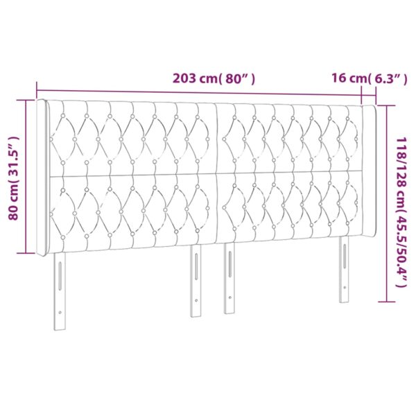 Cabeceira de cama c/ luzes LED tecido 203x16x118/128cm castanho - Image 5