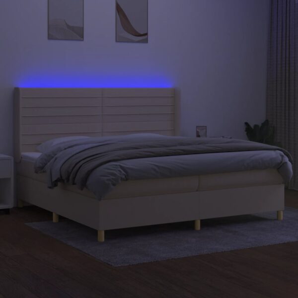 Cama box spring c/ colchão e LED 200x200 cm tecido cor creme - Image 2
