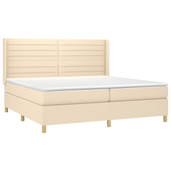 Cama box spring c/ colchão e LED 200x200 cm tecido cor creme - Image 3