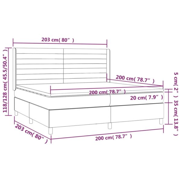 Cama box spring c/ colchão e LED 200x200 cm tecido cor creme - Image 7