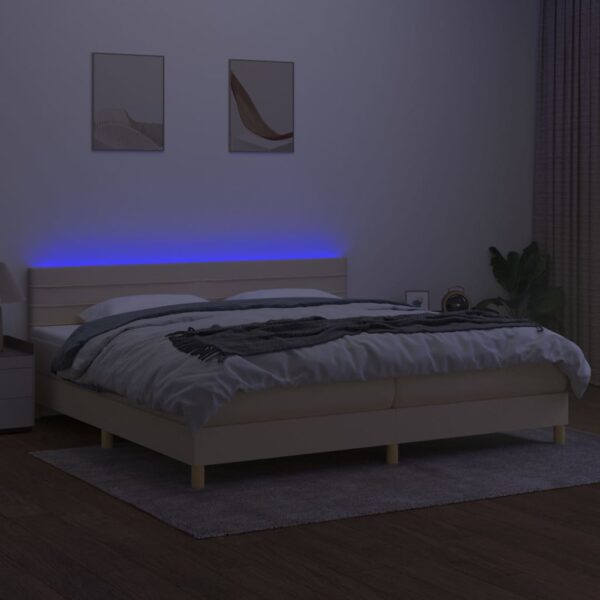 Cama box spring c/ colchão e LED 200x200 cm tecido cor creme - Image 2