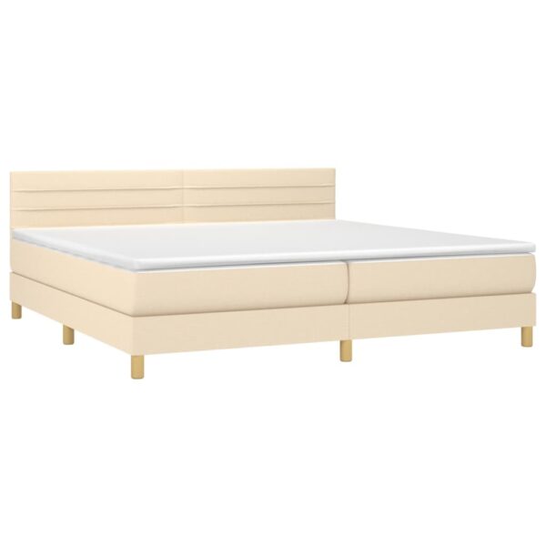 Cama box spring c/ colchão e LED 200x200 cm tecido cor creme - Image 3