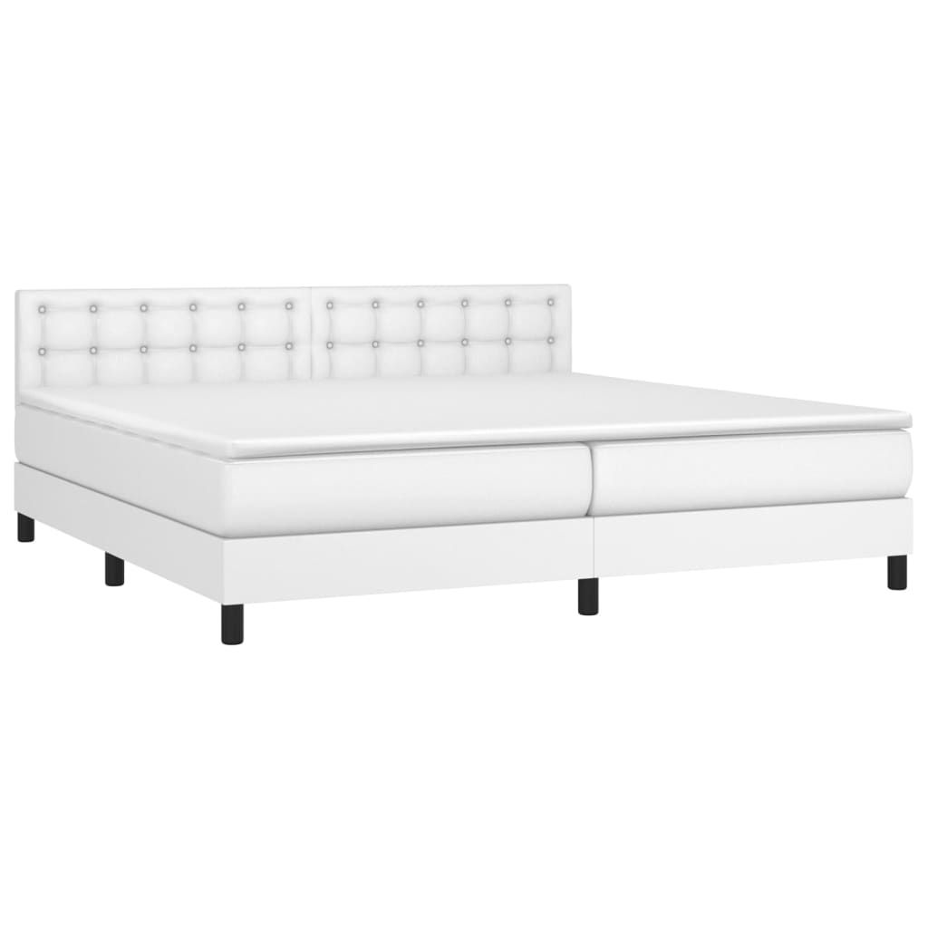 Cama box spring c/colchão/LED 200x200cm couro artificial branco - Image 2