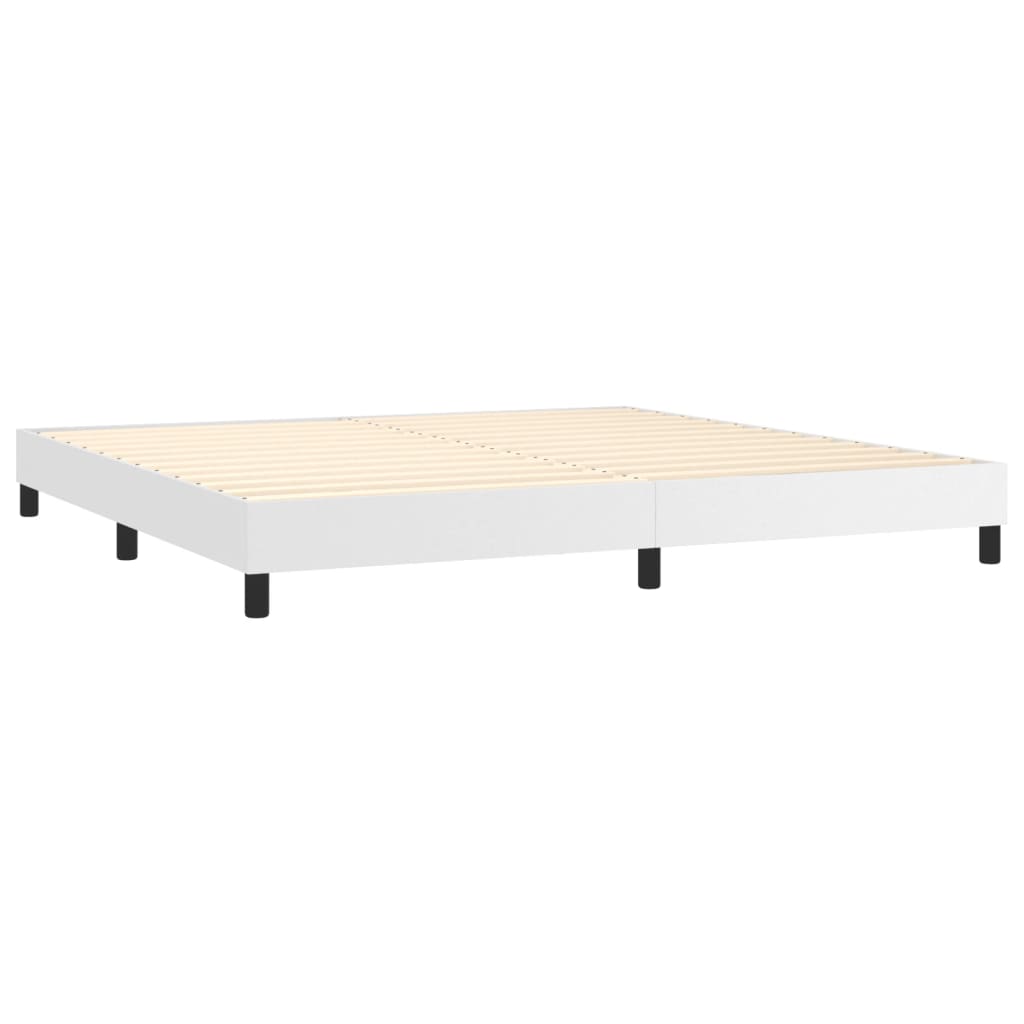 Cama box spring c/colchão/LED 200x200cm couro artificial branco - Image 4