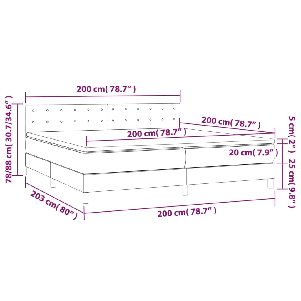 Cama box spring c/colchão/LED 200x200cm couro artificial branco - Image 7