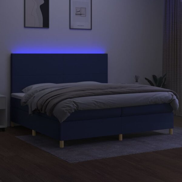 Cama box spring c/ colchão e LED 200x200 cm tecido azul - Image 3