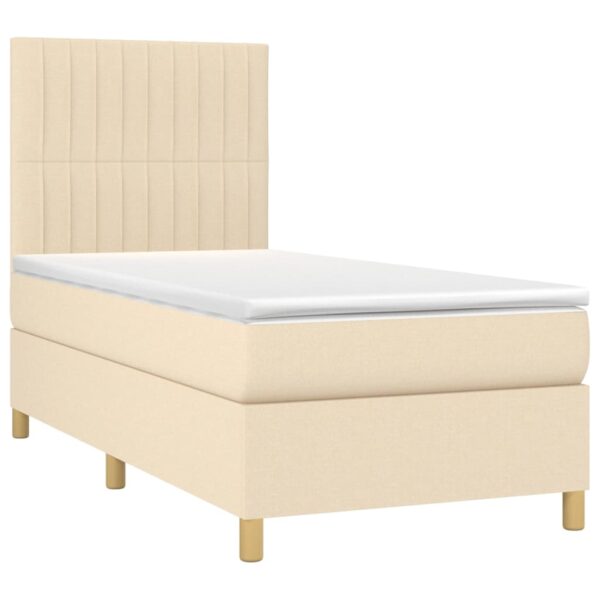 Cama box spring c/ colchão e LED 90x190 cm tecido cor creme - Image 2