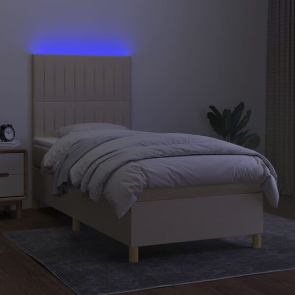 Cama box spring c/ colchão e LED 90x190 cm tecido cor creme - Image 3