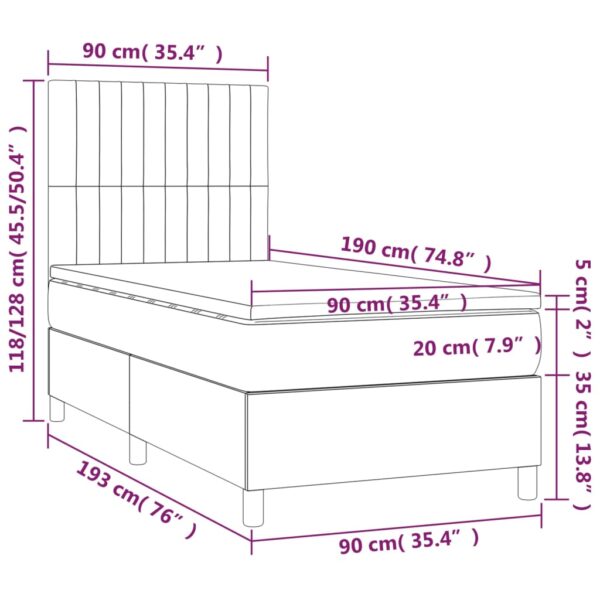 Cama box spring c/ colchão e LED 90x190 cm tecido cor creme - Image 7