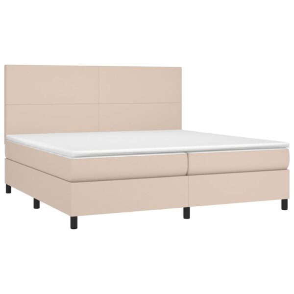 Cama box spring c/colchão/LED 200x200cm couro artif. cappuccino - Image 2