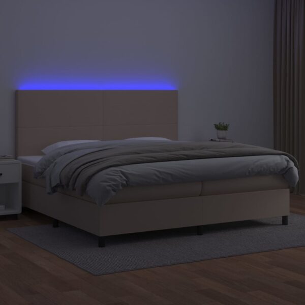 Cama box spring c/colchão/LED 200x200cm couro artif. cappuccino - Image 3