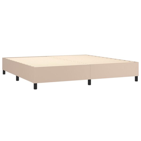 Cama box spring c/colchão/LED 200x200cm couro artif. cappuccino - Image 4