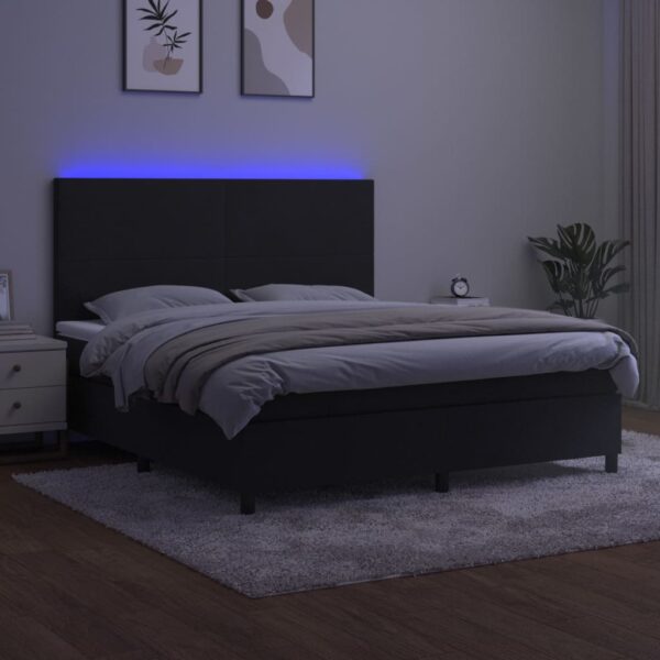 Cama box spring c/ colchão/LED 180x200 cm veludo preto - Image 3