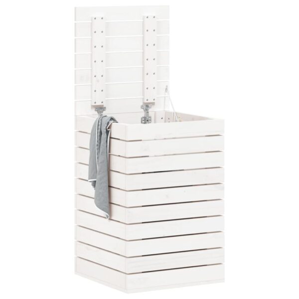 Cesto de roupa suja 44x44x66 cm madeira de pinho maciça branco - Image 2