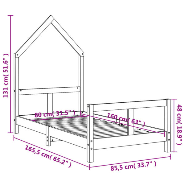 Estrutura de cama infantil 80x160 cm pinho maciço branco - Image 8