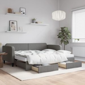 Sofá-cama c/ gavetão e gavetas 90x200 cm tecido cinzento-escuro