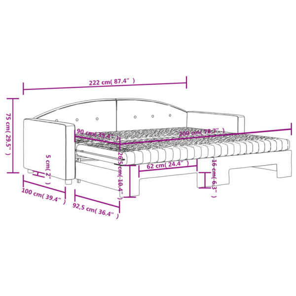 Sofá-cama c/ gavetão e colchões 90x200 cm veludo cinzento-claro - Image 11