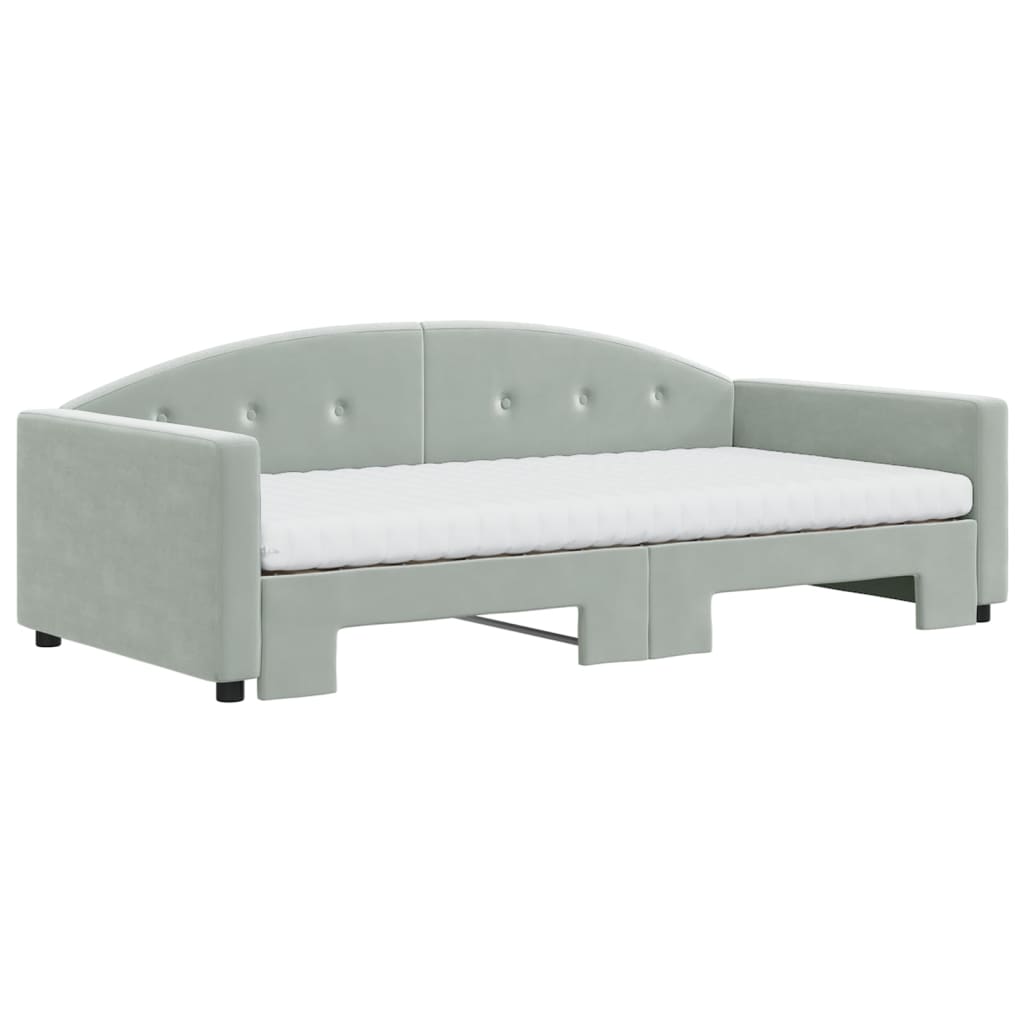 Sofá-cama c/ gavetão e colchões 100x200cm veludo cinzento-claro - Image 2