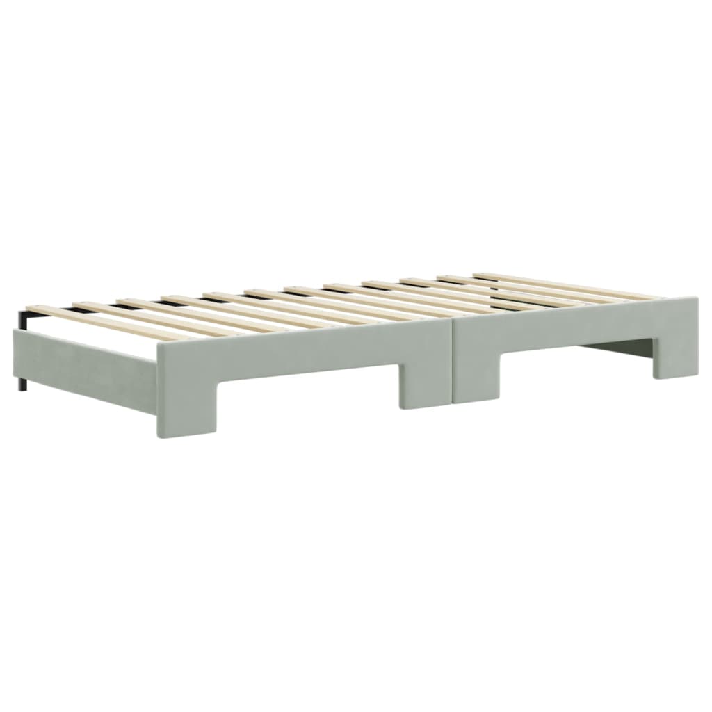 Sofá-cama c/ gavetão e colchões 100x200cm veludo cinzento-claro - Image 4