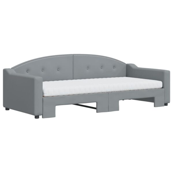 Sofá-cama c/ gavetão e colchões 90x200 cm tecido cinzento-claro - Image 2